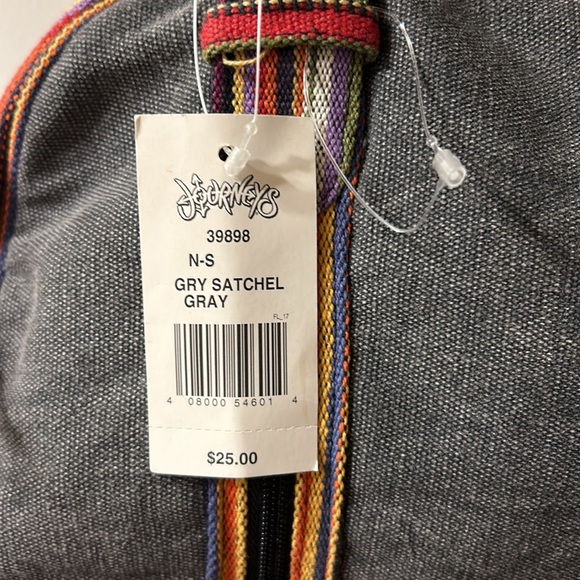 NWT Gray canvas purse w/ colorful borders, fully lined, full zip, inside pockets - Picture 2 of 6